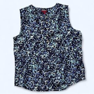 212 Collection L Blouse Blue‎ Multi Abstract Pebble Sleeveless Top Career Office